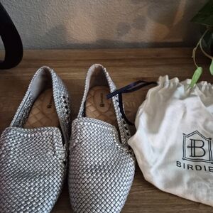 Birdies Silver Woven Loafers